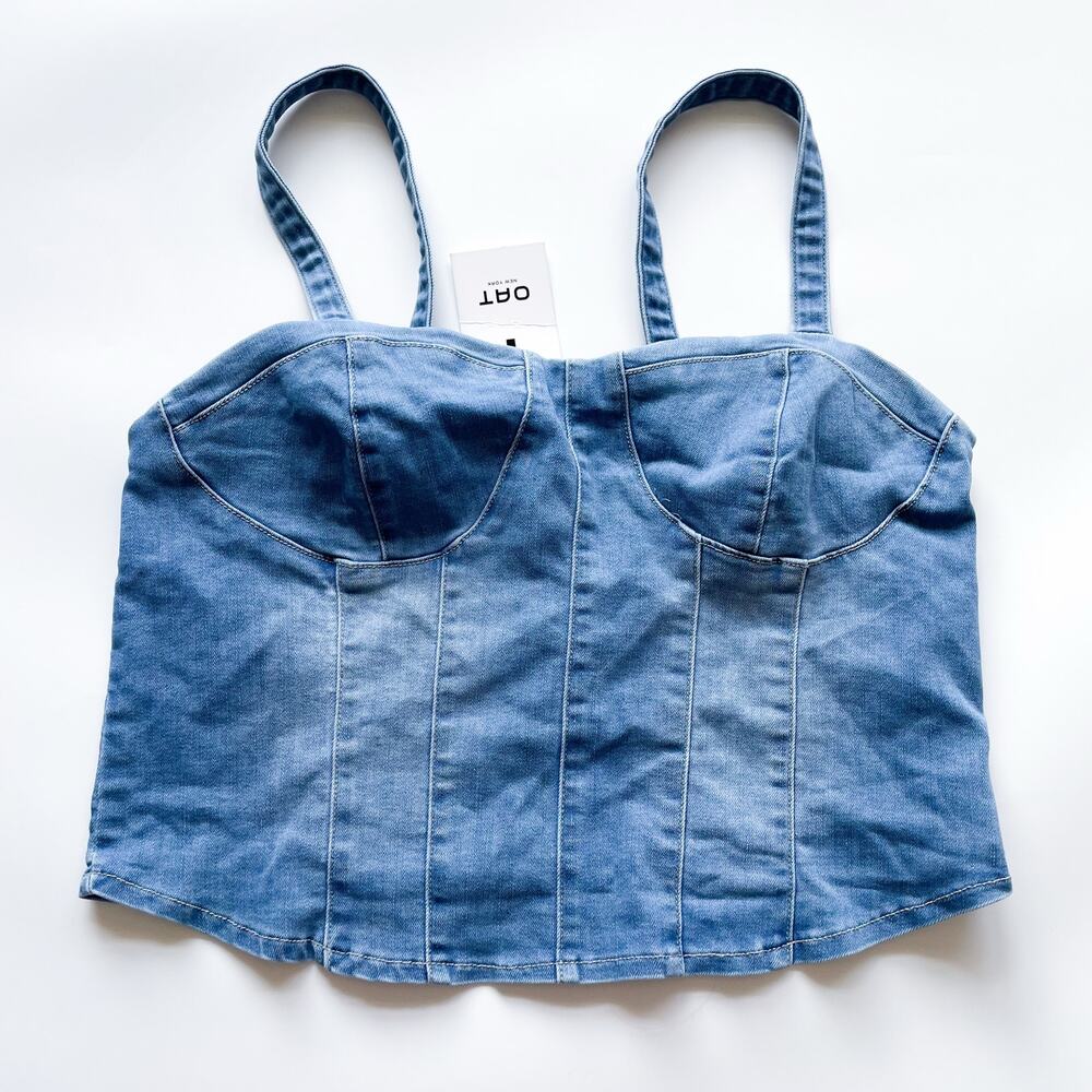 NWT Oat New York Denim Bustier Corset Style Tank Top Cropped Size L/XL